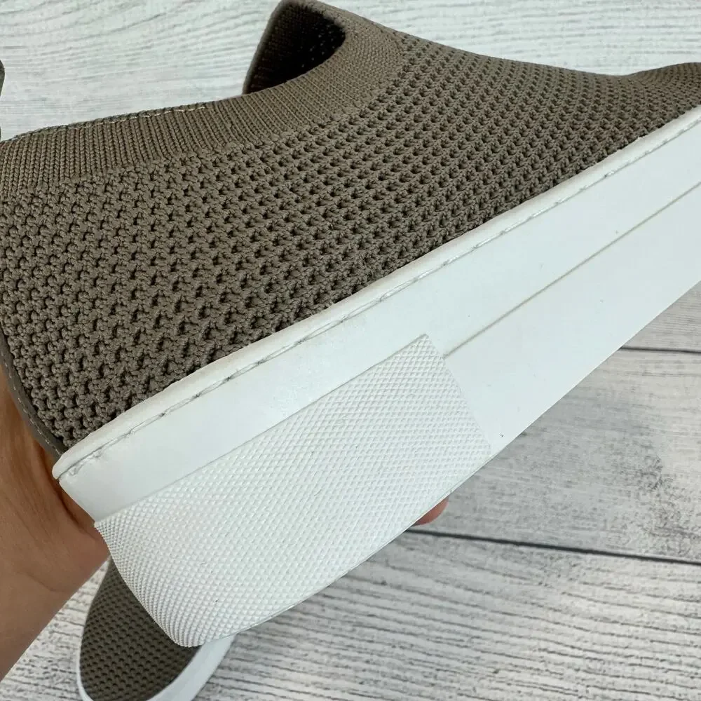 Deltan Women's Taupe Knit Carter Platform Stretch Slip On Sneakers Size 7.5